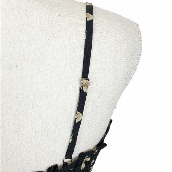 Etophe Studio Black Floral Top Straps Peplum Hem M - Picture 9 of 10